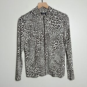 Mark Singer Womens Softwear Petites Zip Lightweight Jacket M Brown Animal Print